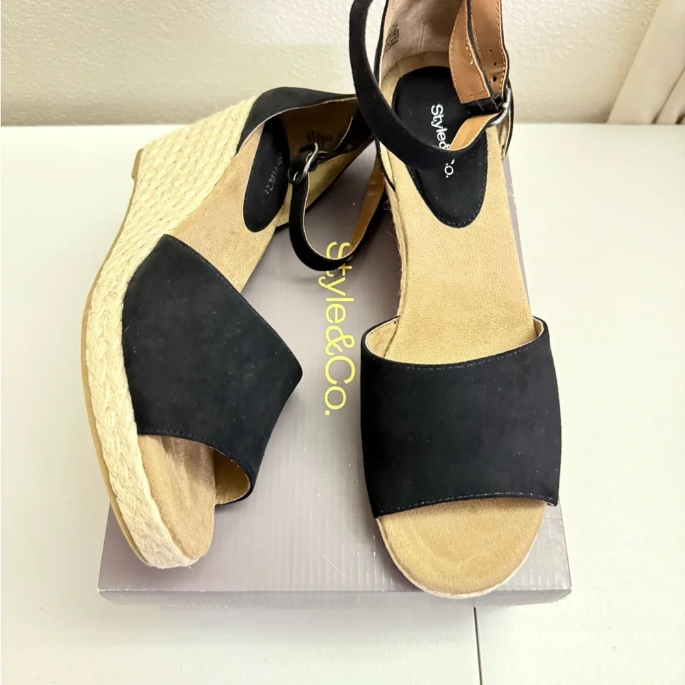 Style & Co. Black and Tan Espadrille Wedges